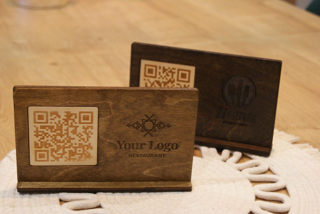 Wooden Table Sign – QR Code Stand or “reserved” Sign – Engraved Wooden ...