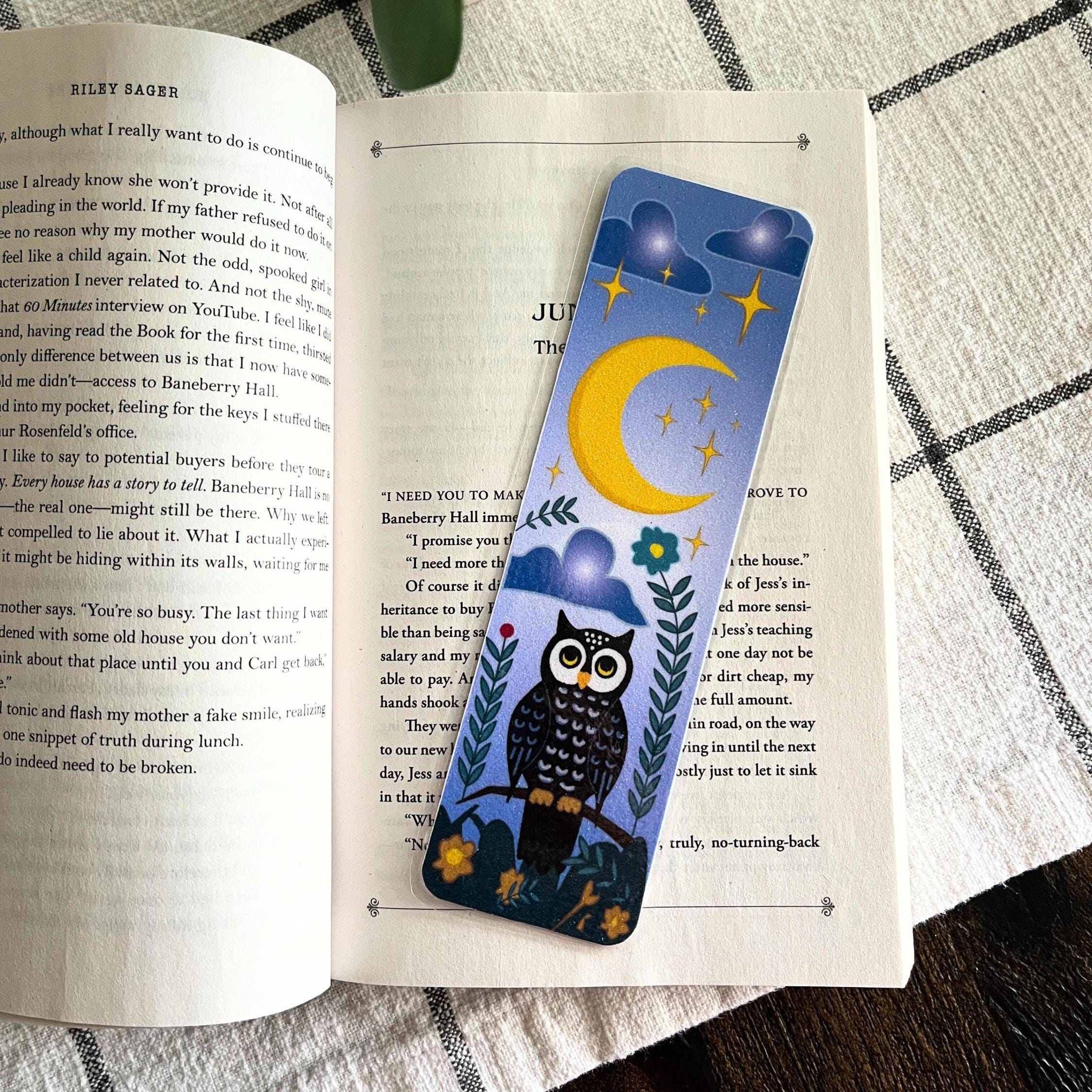 Night Owl Bookmark: Laminated Double Sided Book Lover Gift