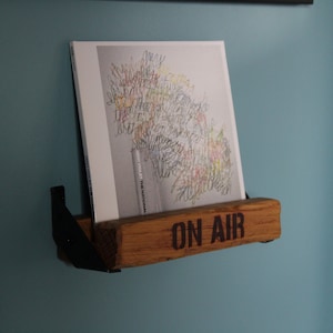 DiscDex Medium Colour Wooden CD Shelf with optional text, Disc Display Rustic Aesthetic Ledge Music Tunes Now Playing On Air