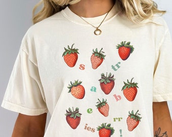 Strawberry Shirt Comfort Colors Coquette Aesthetic Top. Gardening Botanical Tee, Vanilla Girl, Soft Girly Summer Clothing.