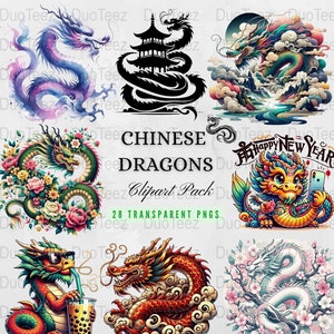 Paquete Chinesische Drachen PNG, Drache Clipart, asiatische Drachen Grafik Bundle, sofortiger Download, kommerzielle Nutzung, Sublimación