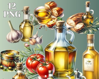 Paquete de imágenes prediseñadas de Olivenöl - Aquarell Olivenöl PNG - Olivenöl Flasche Clip Art, Olivenöl Illustrationen - Transparente PNG, sofortiger Descargar