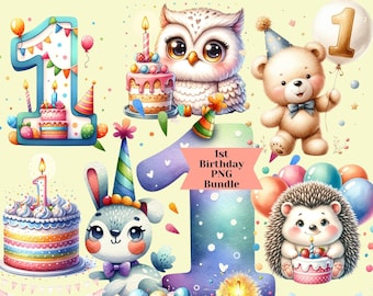 1st Birthday PNG Bundle, First Birthday Girl and Boy Clipart, Birthday Cake Illustration, 1st Birthday Balloons PNG, Baby Clip Art Printable