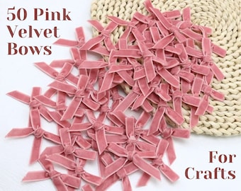Lazos para manualidades - Elaboración de lazos para bebés - Pequeños lazos de cinta para regalos - 50 lazos rosados para regalos - Paquete de lazos prefabricados de terciopelo - Idea para regalos de fiesta