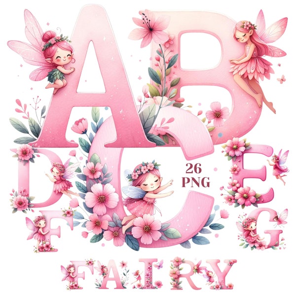 Fairy Alphabet Clipart Bundle - Pink Fairy PNG - Cute Fairy Clip Art - ABC Images - Fairies Design - Fairy Tale PNG - Instant Download