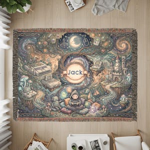 Gezellige geweven deken voor gamers met gepersonaliseerde naam, speelse fantasie gaming-plaid, retro videogame-liefhebber, decoratie voor studentenkamer.