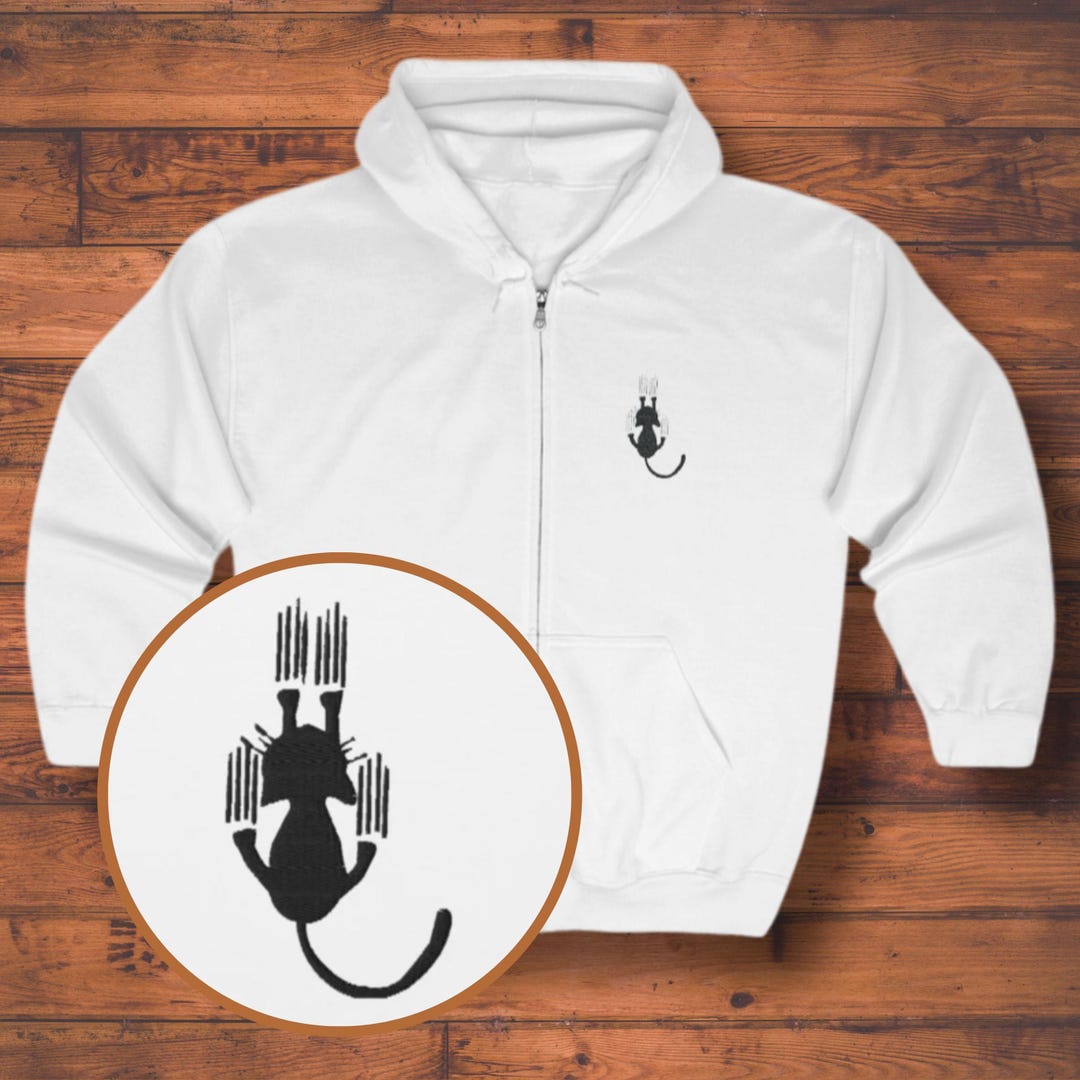 Cute Black Cat Print Men's Zip Up Hoodie