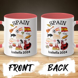 Taza de viaje personalizada de España con nombre y año, regalo de recuerdo español personalizado, taza de recuerdo única de España image 3
