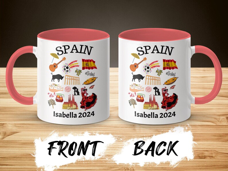 Taza de viaje personalizada de España con nombre y año, regalo de recuerdo español personalizado, taza de recuerdo única de España image 3