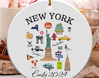 Aangepaste tekst souvenirornament New York, reisaandenken, Big Apple-herinnering, kerstversiering NYC, cadeau New York, kerstversiering