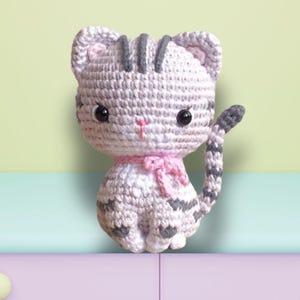 Crochet Cat Handmade Amigurumi Cat Plush Cute Grey Cat Gift Tiny Cat Decor Grey Kitty  Cat Lover Gift Mini Crochet Animal
