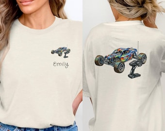 RCカーのパーソナライズTシャツ、長袖、スウェットシャツ、パーカー、ラジコンカー愛好家へのギフト、RCレーシングチームアパレル、ホビーTシャツ、カスタムネーム