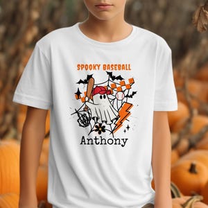 Spooky Baseball T-Shirt, Custom Name T-Shirt, Halloween Sport T-Shirt, Kids, Youth, Baby and Adult Halloween T-Shirts