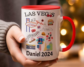 Las Vegas Souvenir Mug Custom Name and Date Gift Idea Personalized Travel Keepsake Las Vegas Mug Unique Gift Fun Design