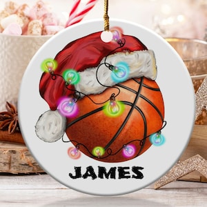 Personalized Basketball Ornament, Custom Name Basketball Christmas Decoration, Holiday Gift for Sports Fans, Xmas Basketball Tree Ornament