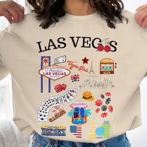 Sudadera con temática de Las Vegas, sudadera con íconos de Las Vegas, divertida sudadera con capucha de Las Vegas, idea de regalo acogedora, vibrante suéter de Las Vegas