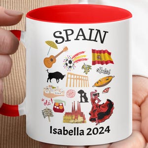 Taza de viaje personalizada de España con nombre y año, regalo de recuerdo español personalizado, taza de recuerdo única de España image 1