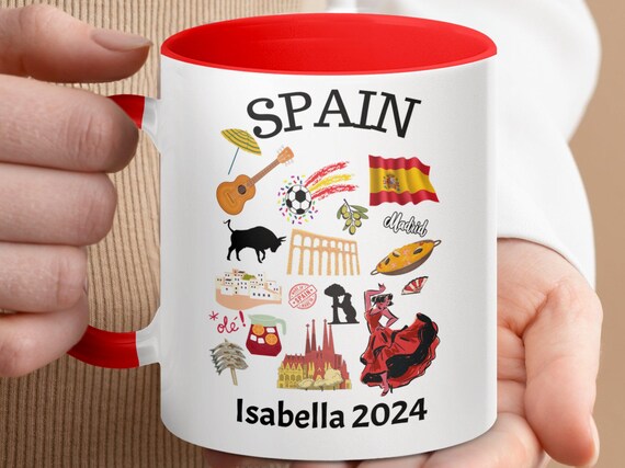 Taza de viaje personalizada de España con nombre y año, regalo de recuerdo español personalizado, taza de recuerdo única de España