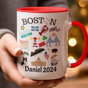 Personalized Boston Landmark Mug, Custom Name and Date Mug, Boston Gift Souvenir, Boston Travel Memory, Unique Boston Keepsake