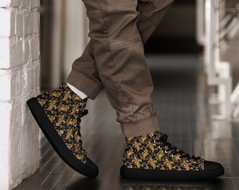 Barokowe męskie buty z płótna za kostkę, stylowe obuwie codzienne, czarno-złote trampki, wygodne obuwie codzienne, prezent urodzinowy dla niego