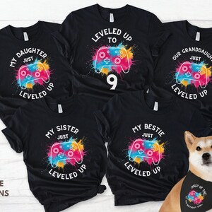 Matching Family Birthday Gamer Girl Shirts Level Up Game Controller, Custom Age 9 10 11 Birthday Boy, Mom Dad Sister Birthday Family Crew