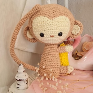 Cute Crochet Monkey with Banana Finished Handmade Amigurumi Monkey Toy Adorable Monkey Plush Gift for Kids Animal Lover Gift Monkey Decor