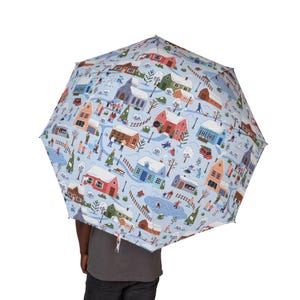 Winter Village Umbrella for Rainy Days  Compact, Travel-Friendly, Christmas Gift Christmas Season Stylish, Gift for Her, Unique Home Decor