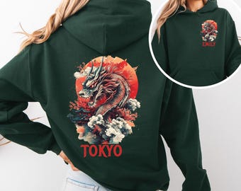 Benutzerdefinierter Name Japanischer Drache Sweatshirt, Tokyo Dragon Grafik Hoodie, personalisiertes Vintage Style Dragon T-Shirt, Unisex asian Dragon Art Tee