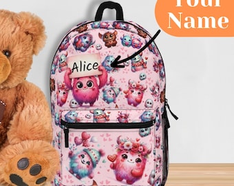Personalized Backpaks For Kids - Best Backpack With Name For Girls - Backpack in Pink - Cute Monster Backpack - Custom backpacks For School
