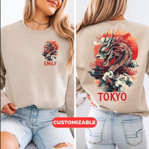 Custom Japanese Dragon Sweatshirt, Tokyo Dragon Graphic Hoodie, Personalized Vintage Tokyo Style Dragon Tee, Unisex Dragon Art Clothing