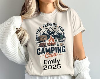 Camping Crew T-Shirt Sweatshirt Hoodie, Mountain Campfire Gift for Nature Lovers, Outdoor Adventure Apparel, Custom Group Name