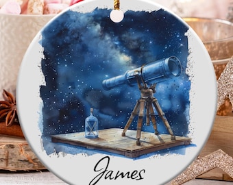 Custom Name Stargazing Ornament, Personalized Telescope Ornament, Starry Night Sky Decor, Unique Astronomy Gift, Custom Science Gift