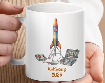Custom Name Rocket Launch Mug, Space Lover Gift Future Astronaut Present, Kids Rocket Mug, Space Exploration Gift Rocket Model, Rocketry Mug