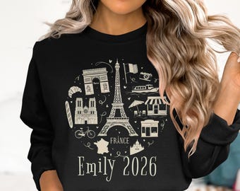 Personalized Paris Trip France T-Shirt, Long Sleeve T-Shirt, Sweatshirt, Hoodie, Custom Name and Year, Family Vacation, Group Shirts