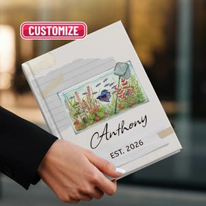 Personlig fiskodlarjournal, Anpassad akvarieloggbok, Hobbyloggbok med namn och år, Gåva för Bettaälskare, Akvariedesign, Jul