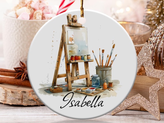 Benutzerdefinierter Name Künstler Staffelei Ornament Personalisiertes Kunst-Liebhaber-Geschenk, benutzerdefinierter Name Weihnachtsbaumdekoration, Kunstbedarf-Verzierung für Künstler