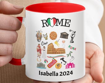 Caneca de viagem personalizada Roma Itália 2024 com nome - Presente perfeito para café ou chá - Lembrança