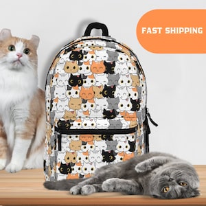 Cat Backpack | Funny Cat Design |Cute Cartoon Cat Faces Bag, Lightweight  and Durable | Waterproof Travel Bag | Kids, Adults School Backpack