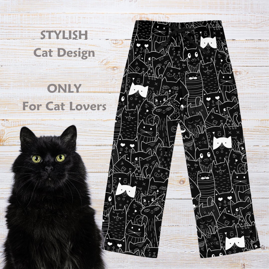 Family Matching Cat Pajama Pants for Women, Men and Kids – Black
