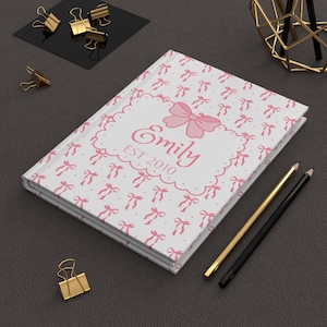 Personalized Pink Bow Hardcover Journal, Cute Writing Notebook, Gift for Her, Diary for Kids, Stationery for Any Occasion Coquette Pink Bows