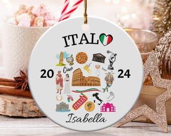 Adorno personalizado con nombre y fecha de Italia, souvenir de Italia, recuerdo de la cultura italiana, idea de regalo única