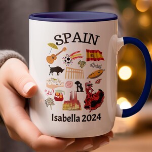 Taza de viaje personalizada de España con nombre y año, regalo de recuerdo español personalizado, taza de recuerdo única de España image 2