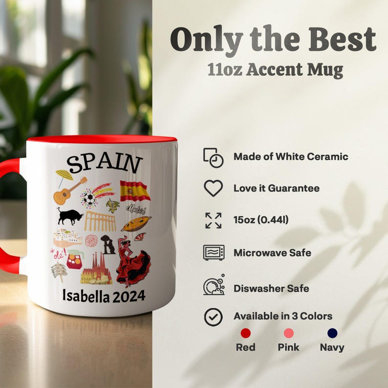 Taza de viaje personalizada de España con nombre y año, regalo de recuerdo español personalizado, taza de recuerdo única de España image 5