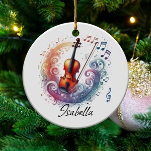 Custom Name Music Lover Ornament, Violin Art Decoration, Musical Notes Keepsake, Colorful Violin Christmas Ornament, Orchestra Gift Idea