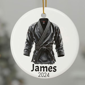 Ceramic Ornaments, Martial Arts Decor, Black gi with black belt, Christmas Ornaments, Karate Ornaments, Home Decor, Holiday Gift, Unique