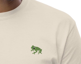 Embroidered Frog T-Shirt - Minimalist Animal Lover Tee