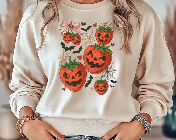 Boho Coquette Strawberry Halloween Sweatshirt, Cute Pink Fruit