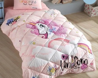 Comforter without cover plus pillowcase - Pink dreams - cotton ticking - 140x200 + 60x70 cm