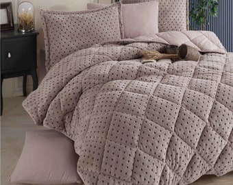 Wellsoft fleece comforter without cover - Plus pillowcase - Taupe - cotton ticking