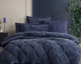 Wellsoft fleece comforter without cover - Plus pillowcase - Blue - Cotton ticking